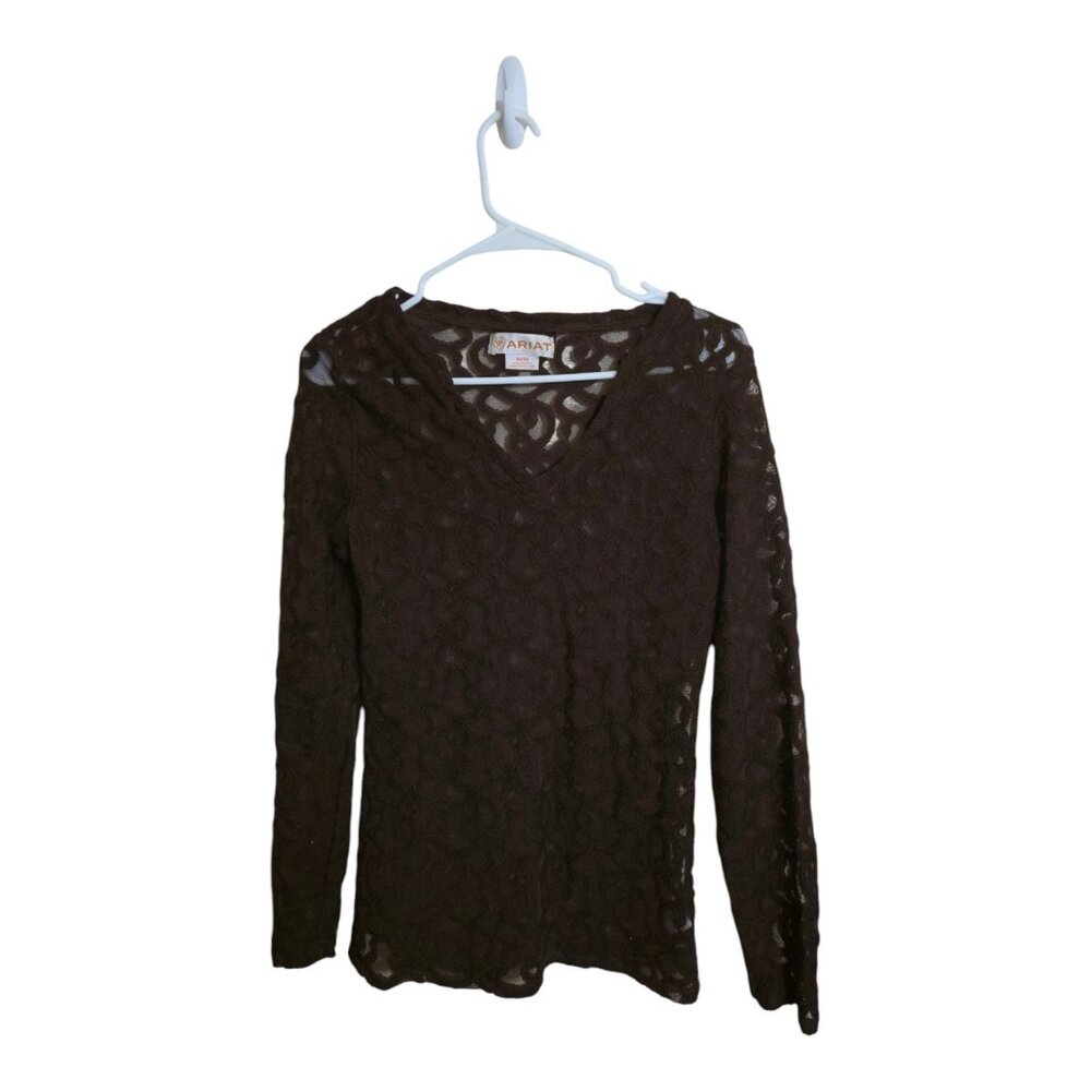 Ariat Top Women M Brown Lace Blouse Farmhouse Western Academia Boho Career Party
